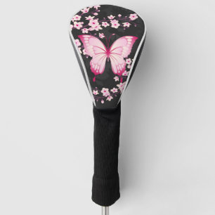 Couvre-club De Golf Papillon noir rose et fleurs de cerisiers