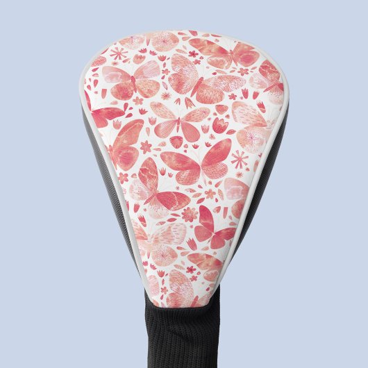 Couvre-club De Golf Papillons Aquarelle Corail rose