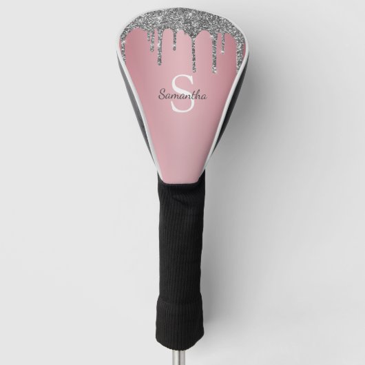 Couvre-club De Golf Parties scintillant argent Rose or rose Nom (Devant)