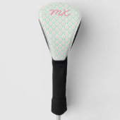 Couvre-club De Golf Pastel Girly rose & Motif vert avec initiales (Devant)