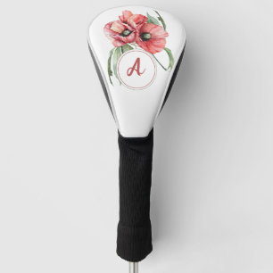 Couvre-club De Golf Pavot floral d'aquarelle avec monogramme