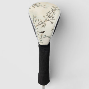 Couvre-club De Golf Peinture aquarelle beige branche d'oiseau nature