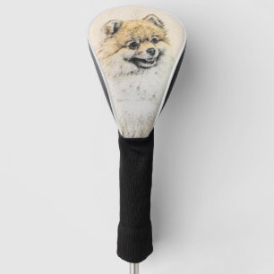 Couvre-club De Golf Peinture (orange) de Pomeranian - art original de