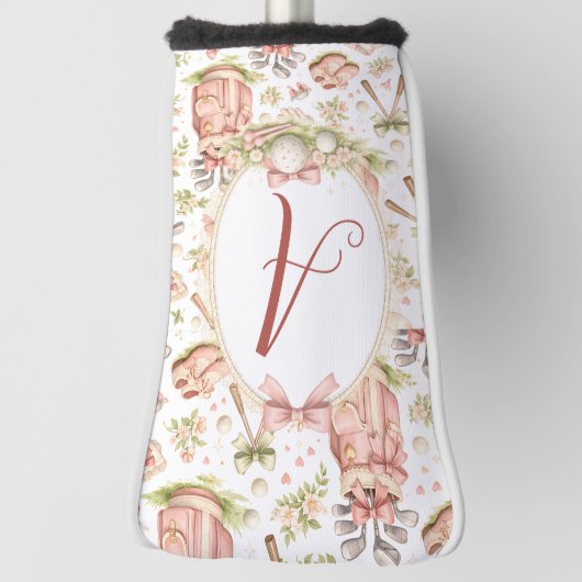 Couvre-club De Golf Personalized Blush Bow Golf Monogram (Tourné à 90°)