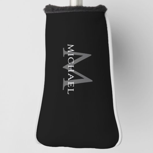 Couvre-club De Golf Personalized Monogram Name Initial Black Gray (Tourné à 90°)