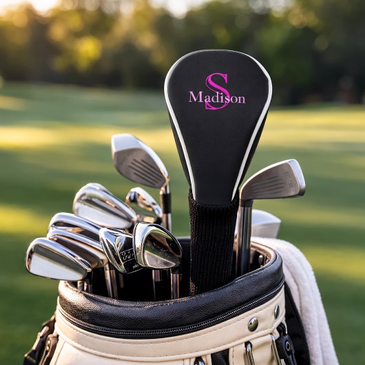 Couvre-club De Golf Personalized Name Monogram Black Pink
