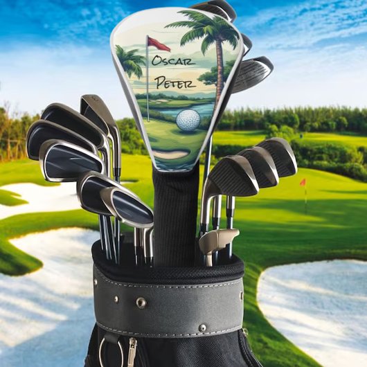Couvre-club De Golf Personalized Tropical Island Golf Course Scene