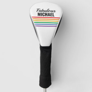 Couvre-club De Golf Personnalisation des bandes arc-en-ciel blanches L