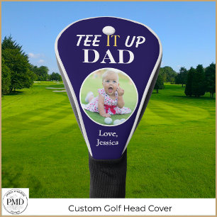 Couvre-club De Golf Personnalisé Tee Up Papa Photo Marine Blue