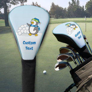 Couvre-club De Golf Petit manchot avec boules de neige agitant la tête