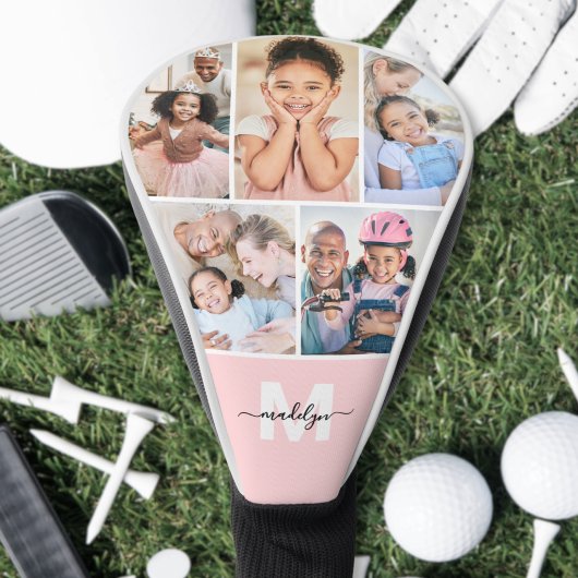 Couvre-club De Golf Photo Collage Pink Monogram Picture