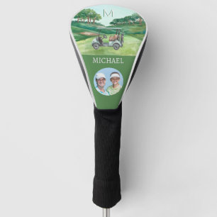 Couvre-club De Golf Photo Homme Watercolor Golf Course Monogramme Nom