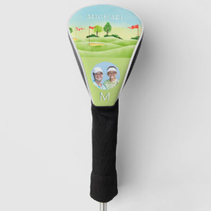 Couvre-club De Golf Photo Homme Watercolor Golf Course Monogramme Nom