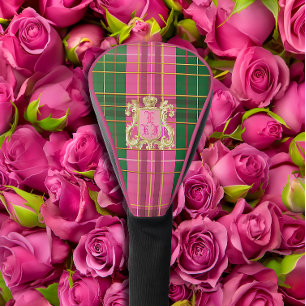 Couvre-club De Golf Pilote monogramme de luxe Pink et Green Plaid