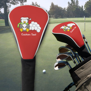Couvre-club De Golf Pingouin de Noël assis avec des boules de neige