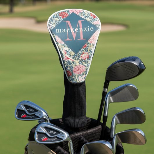 Couvre-club De Golf Pink Blue Floral William Morris Elegant Monogram