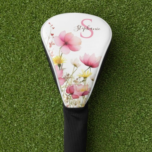 Couvre-club De Golf Pink Botanical Floral Monogram