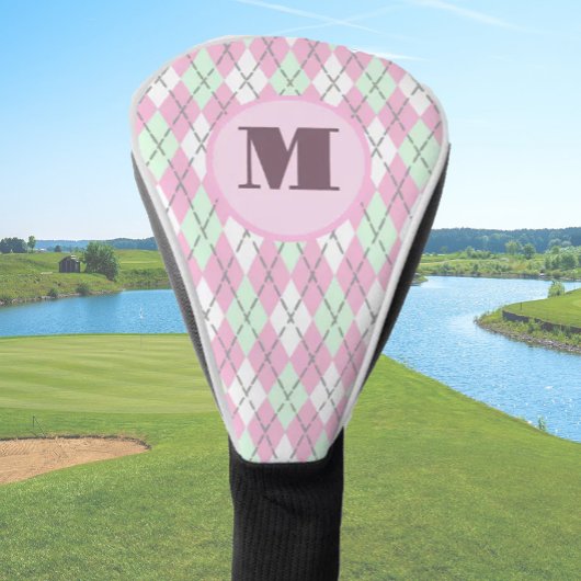 Couvre-club De Golf Pink Green preppy argyle custom monogram ladies
