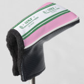 Couvre-club De Golf Pink & Green Striped cadeau rétro personnalisé (Devant 3/4)