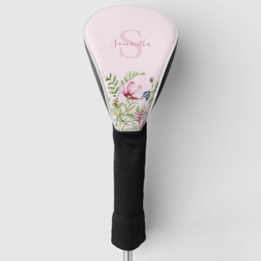 Couvre-club De Golf Pink Wildflower Floral Meadow Monogram (Devant)