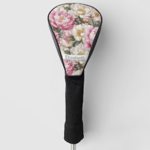 Couvre-club De Golf Pivoine rose et blanche élégante personnalisée