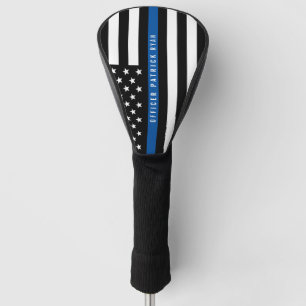 Couvre-club De Golf Police Mince Ligne Bleue Américain Drapeau Monogra