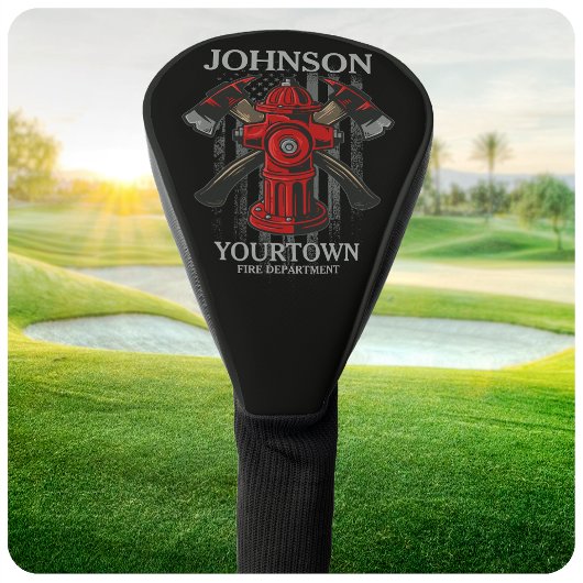 Couvre-club De Golf Pompier NOM Fire Department Hydrant USA Drapeau