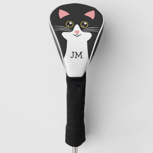 Couvre-club De Golf Portrait de chat noir mignon du milieu du siècle (Devant)