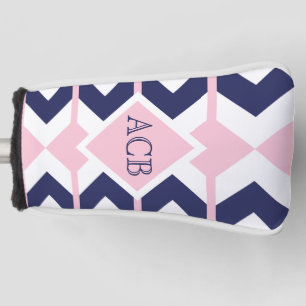 Couvre-club De Golf Preppy Navy et Pink Chevron Ladies Monogram Golf