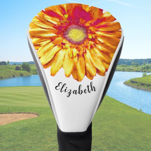 Couvre-club De Golf Pretty orange daisy flower custom name womens