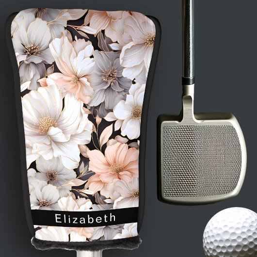 Couvre-club De Golf Pretty Peach and White Peony Personalized