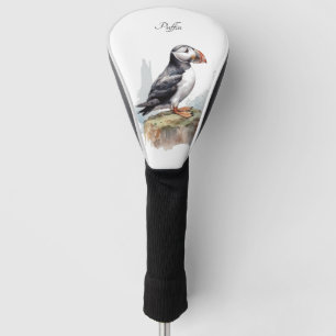 Couvre-club De Golf Puffin sur une aquarelle rocheuse, personnalisé