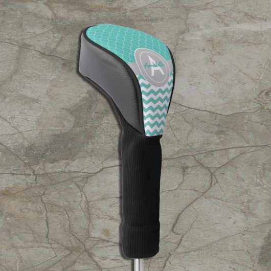 Couvre-club De Golf Quatrefoil turquoise Grey Chevron