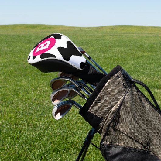Couvre-club De Golf Quirky Cow Patch Pattern Pink Monogram (In Situ)