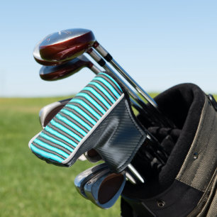 Couvre-club De Golf Rayures d'effet en métal 3D noir et bleu néon mode