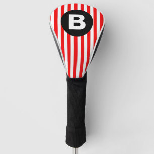 Couvre-club De Golf Rayures verticales blanches rouges Monogramme noir