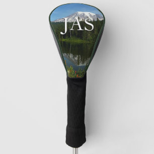 Couvre-club De Golf Reflet du lac du mont Rainier avec des fleurs sauv