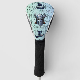 Couvre-club De Golf Repeating Viking Ships and Helmet Design over Rune