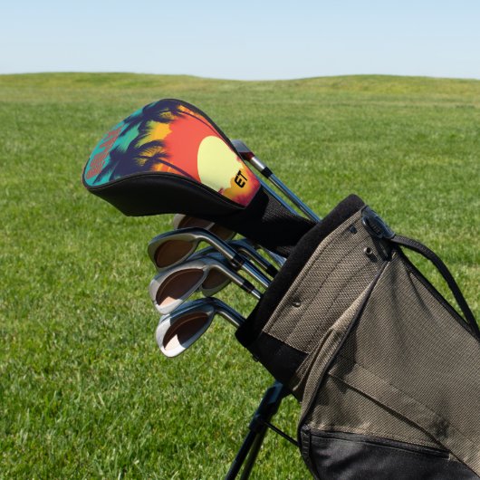 Couvre-club De Golf Retro 80s 'RELAX' Tropical Sunset Golf Head Cover (In Situ)