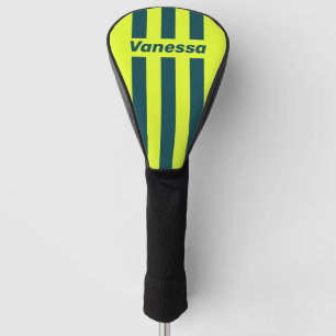 Couvre-club De Golf Rétro HI VIS Jaune Trois Bandes avec Nom