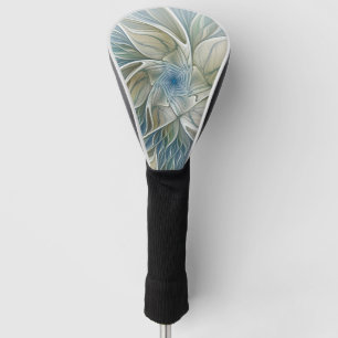 Couvre-club De Golf Rêve floral Abstrait bleu kaki art fractal