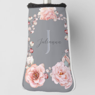 Couvre-club De Golf Rose d'aquarelle Wreath personnalisée Gray