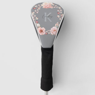 Couvre-club De Golf Rose d'aquarelle Wreath personnalisée Gray