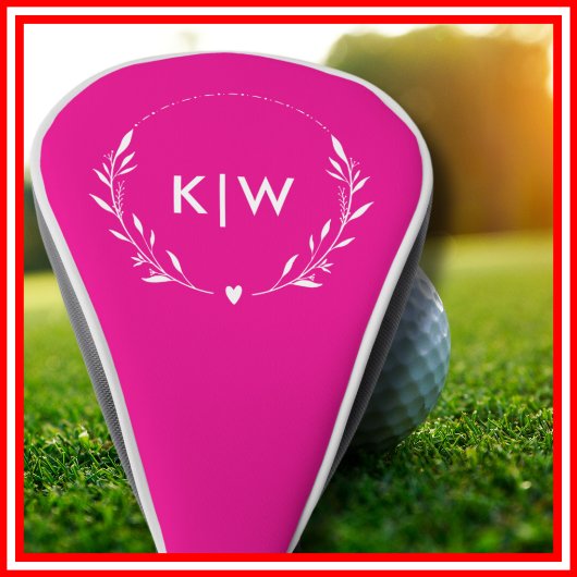 Couvre-club De Golf Rose et blanc | Monogramme des initiales modernes