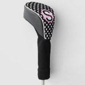 Couvre-club De Golf Rose et Noir, Nom et Initiale avec Points (Incliné)