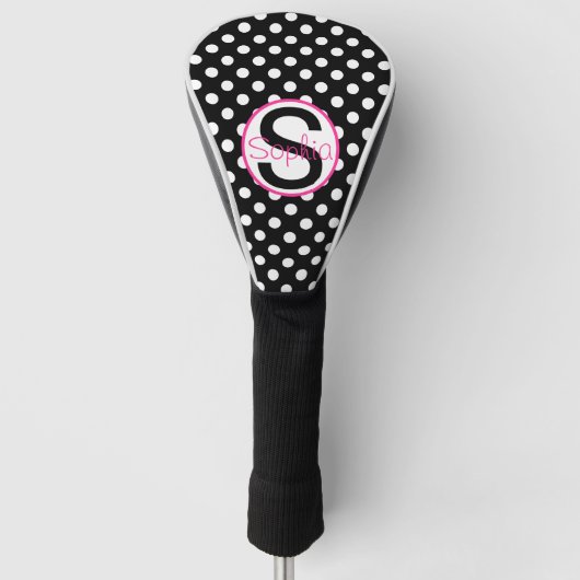 Couvre-club De Golf Rose et Noir, Nom et Initiale avec Points (Devant)