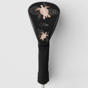 Couvre-club De Golf Rose Gold Sea Turtle Black Votre nom