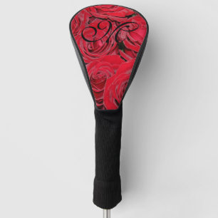 Couvre-club De Golf Roses rouges Fleurs romantiques Monogramme floral 