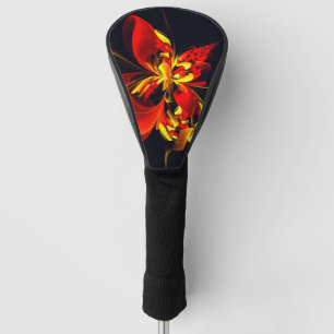 Couvre-club De Golf Rouge Jaune Floral Moderne Résumé Modèle Art #10