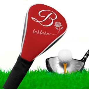 Couvre-club De Golf Rouge unique avec Rose de nom de monogramme person